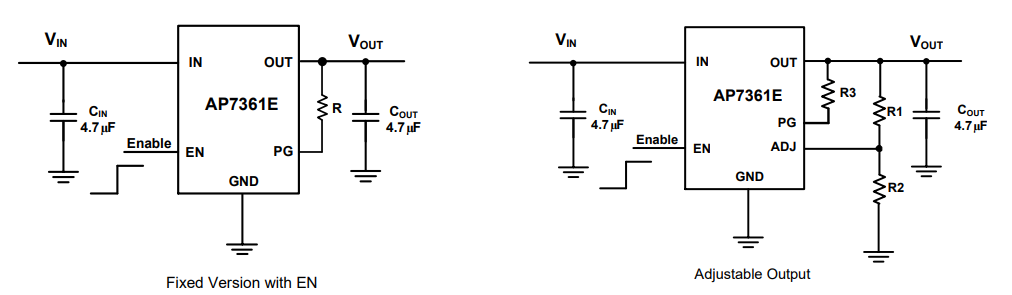 应用电路图 - Diodes Incorporated AP7361E低压差稳压器